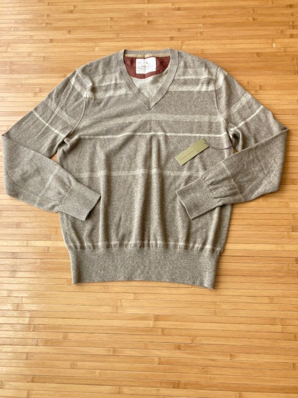 NWT Banana Republic Heritage Mens Sweater Striped V-Neck Large L Brown Cotton